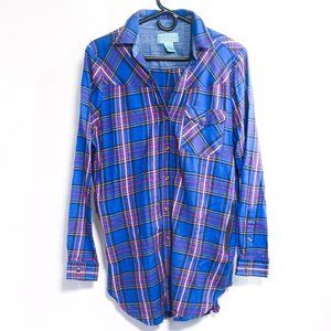 Gorgeous TASHA POLIZI blue and purple flannel shirt in EUC!